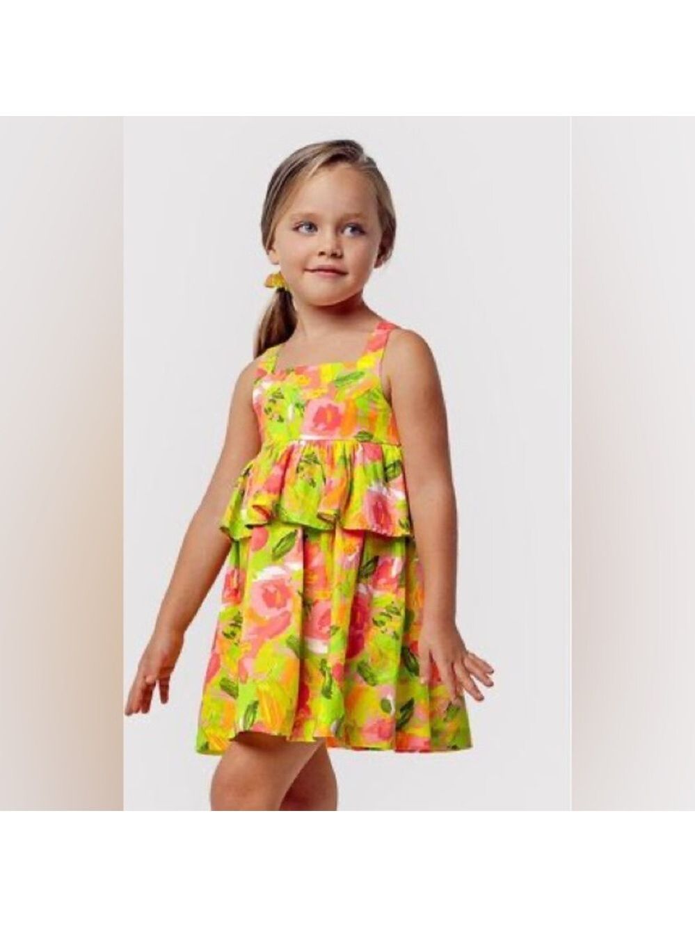 Size 6 Girls Mayoral Kids Floral Dress - Pink, Green, Yellow